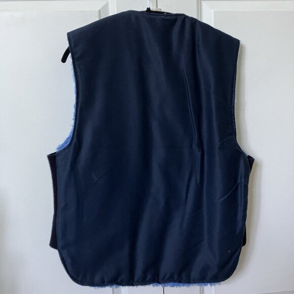 Vintage Blue Faux Fur Lined Vest Mens L Navy Blue Full Zip Workwear Made Canada - Picture 5 of 9